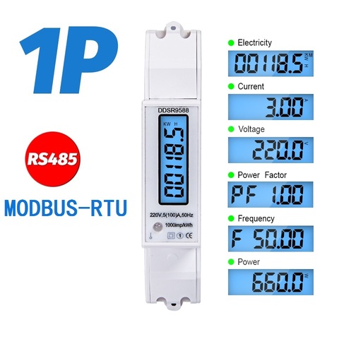 Multifunctional Digital Wattmeter Voltmeter Ammeter LCD Backlight Display DIN Rail KWH Meter AC 230V 5-100A RS485 Modbus-RTU ► Photo 1/6