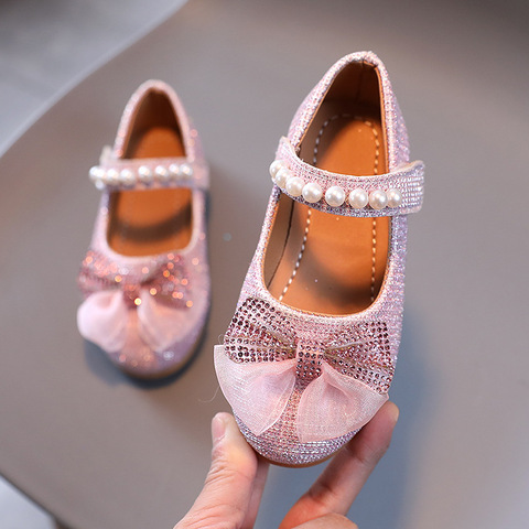 Spring New Girls Leather Shoes Princess Cute Bow Pearl Baby Girl Shoes Soft Bottom Kids Sneakers Toddler Shoes SP118 ► Photo 1/6