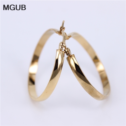 Wholesale Multiple sizes Gold Color classic Stainless steel jewelry simple Smooth Hoop Earrings for Women LH769 ► Photo 1/6