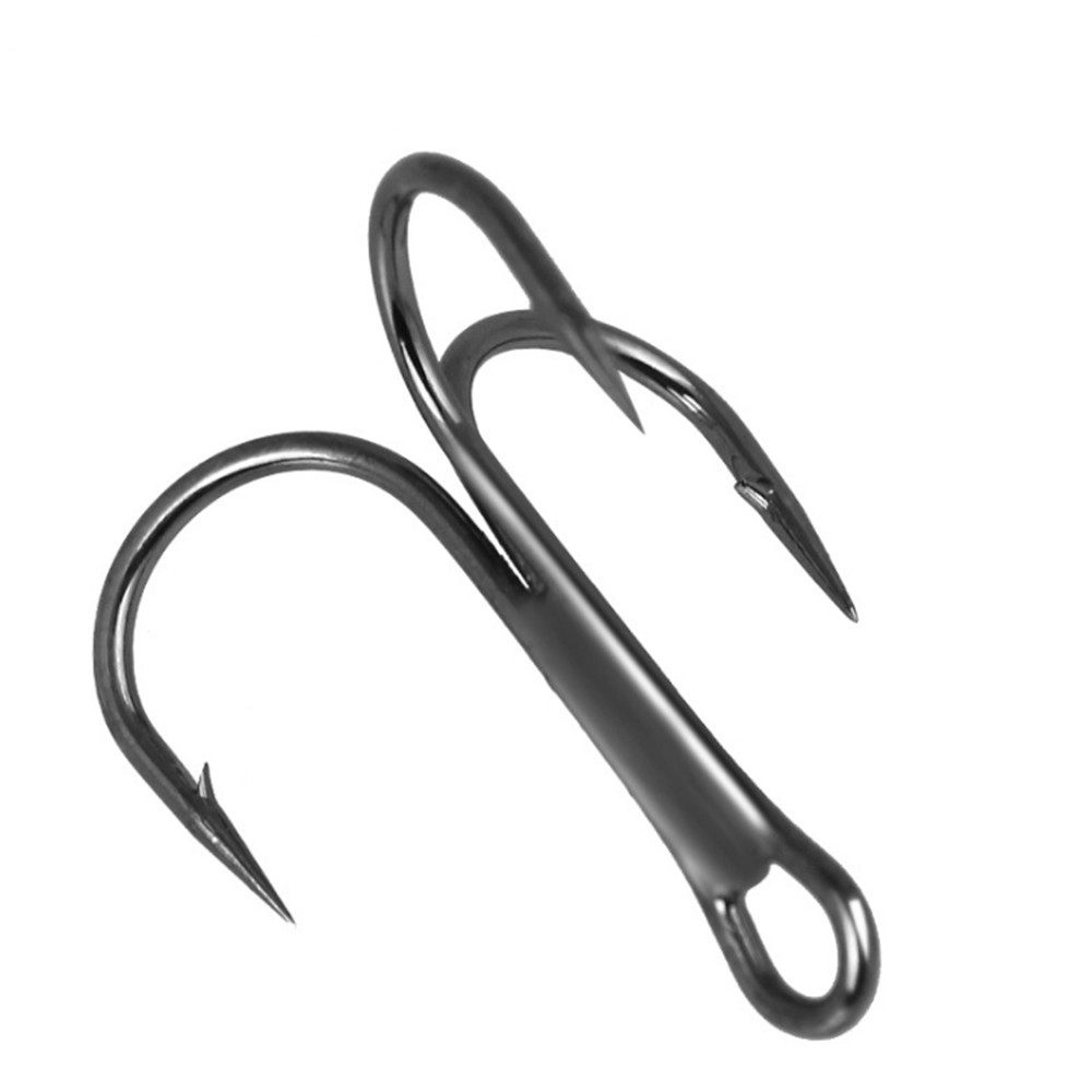 100pcs Dual High Carbon Steel Black Fishing Hooks Double anchor hook Saltwater S 
