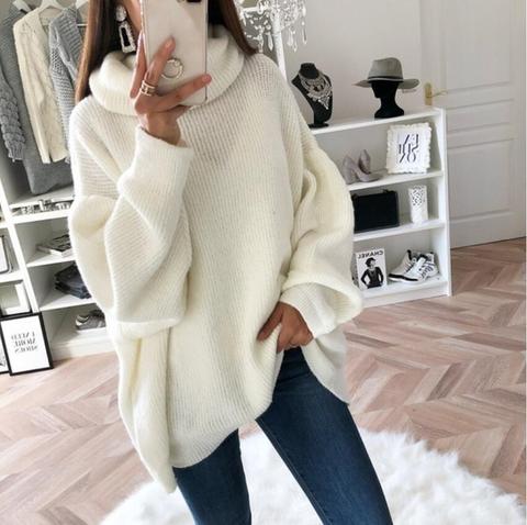 Women long sleeve turtleneck knitted sweater pull femme oversized sweater fall 2022 white/pink/brown sweaters for women ► Photo 1/4