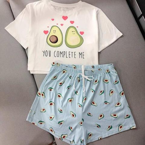 Women's Sleepwear Cute Cartoon Print Short Set Pajamas for Women Pajama Set  Sweet Short Sleeve T