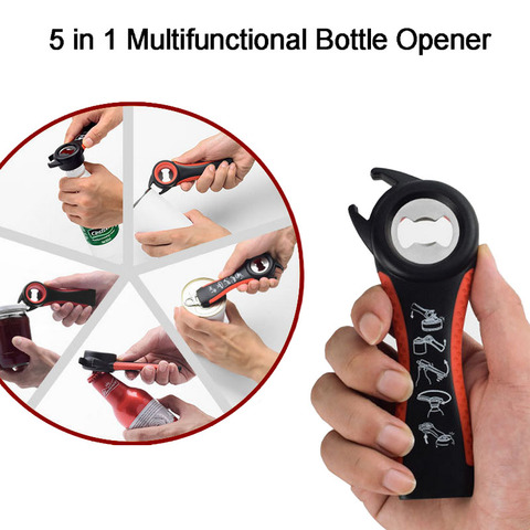 1pcs 5 in 1 Multifunctional Bottle Opener All In One Opener Jar Can Kitchen Manual Tool Gadget Multifunction Dropshipping ► Photo 1/6