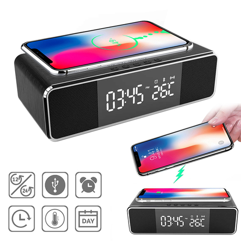 2022 Wireless Charger LED Alarm Clock Phone Wireless Charging Pad Bluetooth Speaker Digital Thermometer For IPhone Huawei Xiaomi ► Photo 1/6