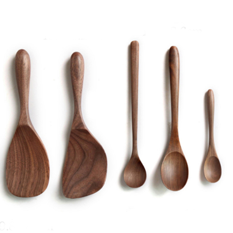 Japanese Style Black Walnut Wooden Dessert Spoon Tableware Coffee Honey Spoons Stir Long Scoop Soup Rice Spoon Kitchen Supplies ► Photo 1/6