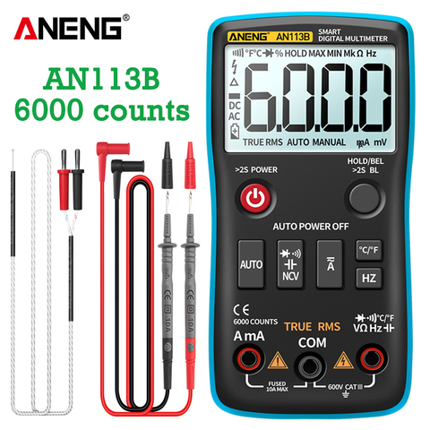 ANENG AN113B Digital Multimeter True RMS with Temperature Tester 6000 Counts Auto-Ranging AC/DC Transistor Voltage Meter ► Photo 1/6