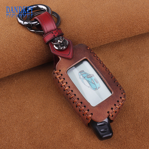 Dandkey Leather Key Case For Tomahawk X5 TZ 9010 9030 Version Vehicle Way Car Alarm System LCD Keychain Car Styling Key Cover ► Photo 1/6