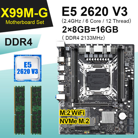 X99 MG Motherboard Set with Xeon E5 2620 V3 LGA2011-3 2620V3 CPU 16GB Kit of 2 x 8GB 2133MHz DDR4 Memory ECC REG ► Photo 1/6