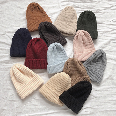 Helisopus Winter Korean Beanie Cap New Candy Color Casual Hip Hop Hat Acrylic Warm Elastic Knitting Hats for Women ► Photo 1/6