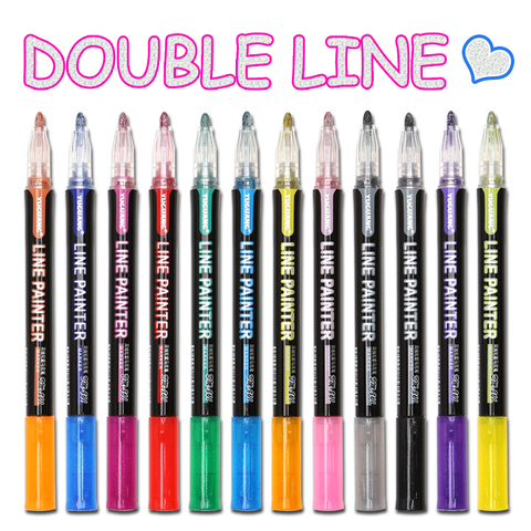 8 /12 Pcs/set Outline Paint Marker Pen Double Line Pen Diy Album Scrapbooking Metal Marker Glitter for Drawing Painting Doodling ► Photo 1/6