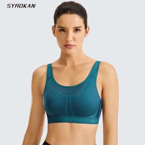 SYROKAN Women High Impact Sports Bra Bounce Control Wirefree unpadded Plus  Size