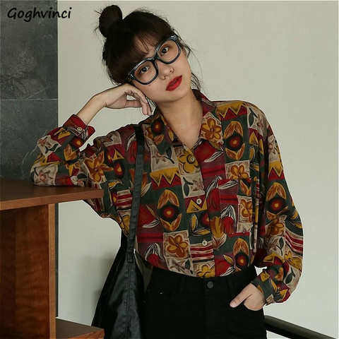 Blouses Shirts Women Printed Loose Spring Autumn All-match Fashion Harajuku Streetwear Students Vintage Retro Femme Shirt New ► Photo 1/6