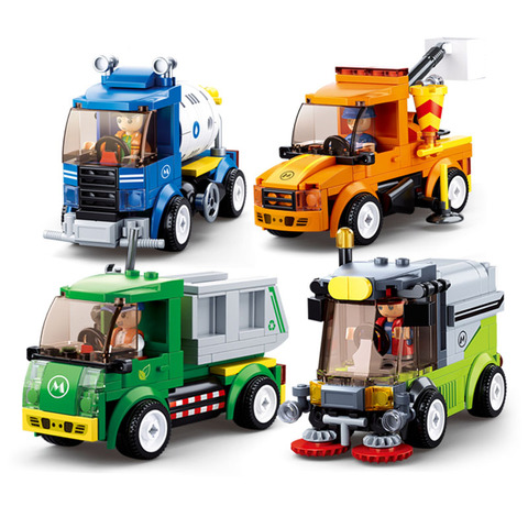 City Town Building Block City Great Vehicles Municipal Car Garbage Truck Light Repair Truck Road Sweeper Sprinkler Bricks Toy ► Photo 1/1