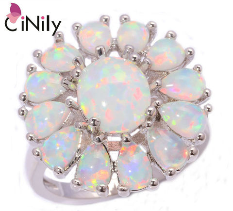 CiNily Created White Fire Opal Silver Plated Wholesale Fashion Wedding Party for Women Jewelry Gift Ring Size 7-11 OJ4598 ► Photo 1/6