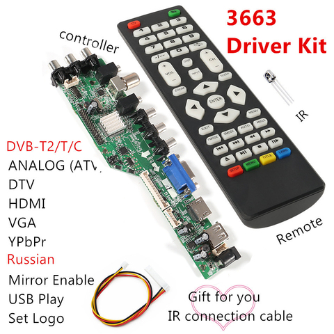 universal scaler kit 3663 TV Controller Driver Board Digital Signal DVB-C DVB-T2 DVB-T Universal LCD UPGRADE 3463A with lvds ► Photo 1/6