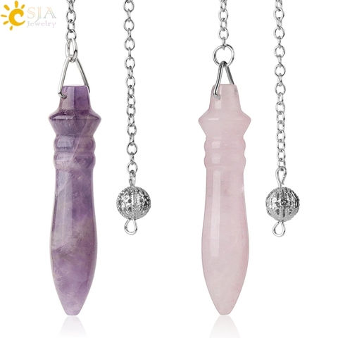 CSJA Natural Stone Pendulum for Dowsing Cone Pink Quartz Lapis Purple Crystal Reiki Stone Amulet Pendule Divination Jewelry G308 ► Photo 1/6