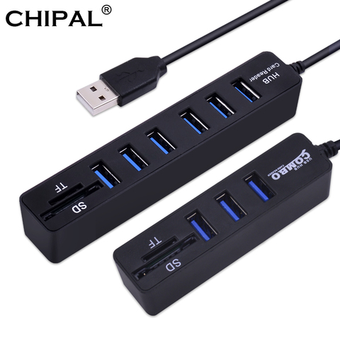 CHIPAL Mini 2 in 1 Combo 3 Port USB 2.0 HUB 6 Port USB2.0 Splitter + Card Reader Cardreader for SD TF Micro SD for PC Computer ► Photo 1/6