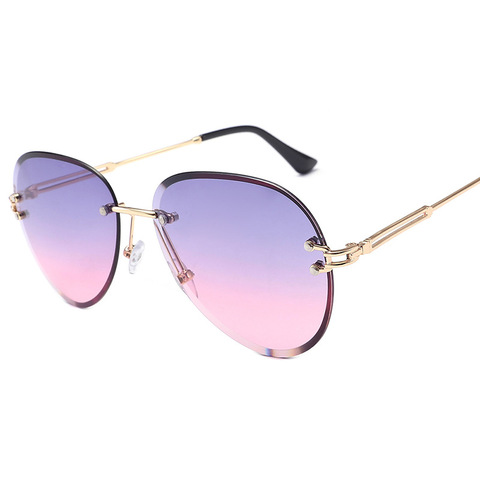 Fashion Blue Rimless Sunglasses Women 2022 UV400 Luxury Aviation Ladies Sunglasses Glasses Shades zonnebril dames ► Photo 1/5