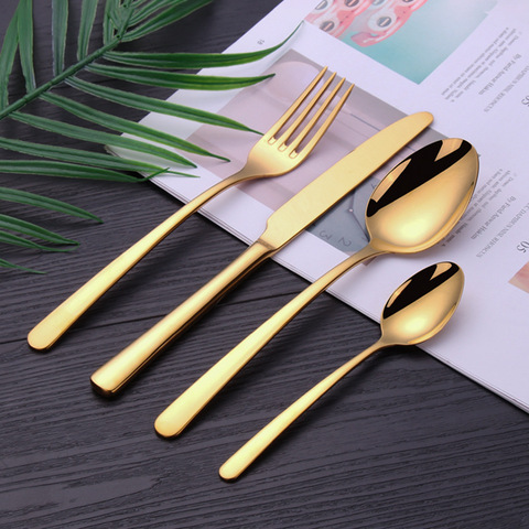 Gold Cutlery Knives Sets Fork Knife Spoon Wedding Tableware Dinner Set Kitchen Service Gold Spoon Set Silverware fork spoon ► Photo 1/6