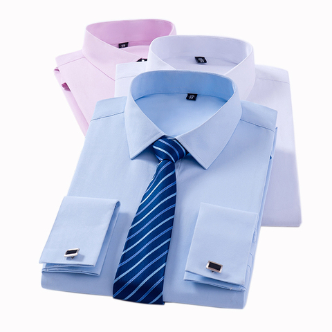 Men's Classic French Cuff Dress Shirts Long Sleeve No Pocket Tuxedo Male Shirt with Cufflinks ► Photo 1/6