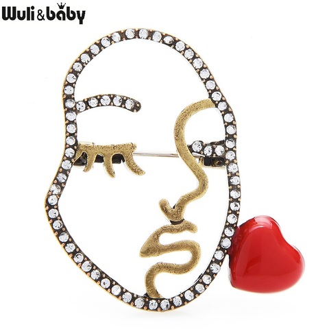 Wuli&baby Enamel Charming Face Brooches Women Vintage Rhinestone Red Love Heart Lady Figure Office Casual Brooch Pins Gifts ► Photo 1/3