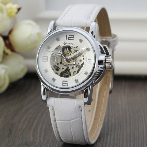 T-WINNER Fashionelegant ladies wrist watch  simple style with diamonds leather strap automatic mechanical watch ► Photo 1/6