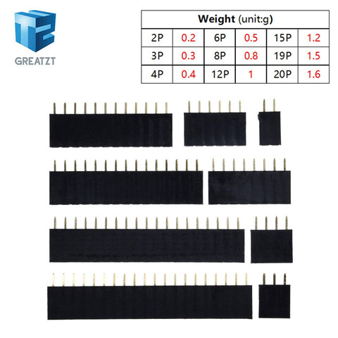 GREATZT 10PCS Single Row Pin Female Header Socket Pitch 2.54mm 1*2P 3P 4P 6P 8P 12P 15P 20P 40P Pin Connector For Arduino ► Photo 1/6