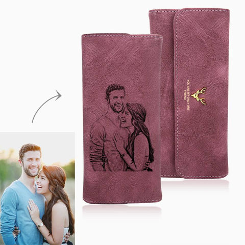 Women's Photo Engraved Trifold Photo Wallet Women's Wallet Long Scrub Retro Multi-function Clasp Clutch Cover High Capacity ► Photo 1/6