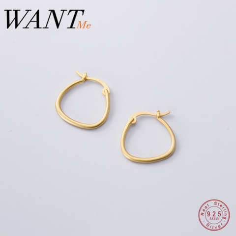 WANTME Genuine 100% 925 Sterling Silver Minimalist Golden Line Geometric Stud Earrings for Women Wedding Hoop Jewelry Gift 2022 ► Photo 1/6