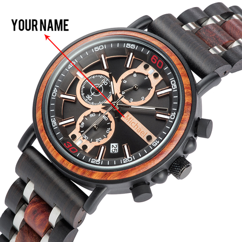BOBO BIRD Personalized Wooden Watch Men Relogio Masculino Top Brand Luxury Chronograph Military Watches Anniversary Gift for Him ► Photo 1/6