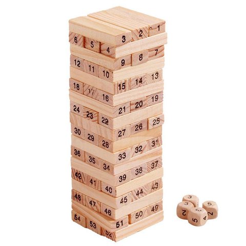 54 Pieces Log-coloured Digital Children's Stacked Building Blocks Wooden Tumbling Tower Game Family Garden Games Toy ► Photo 1/6