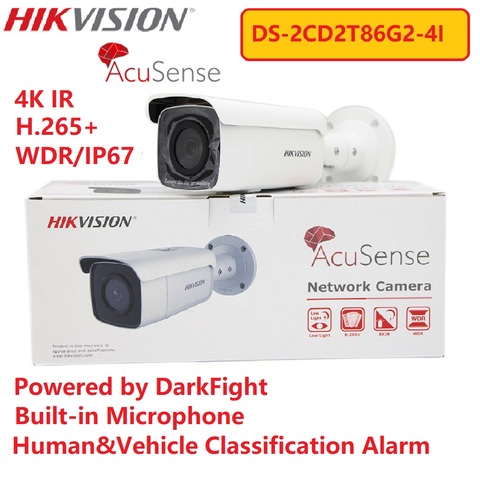 8MP 4K hikvision Surveillance CCTV  ip camera  IR POE  AcuSense Fixed IP67 Bullet Network Camera DS-2CD2T86G2-4I ► Photo 1/6