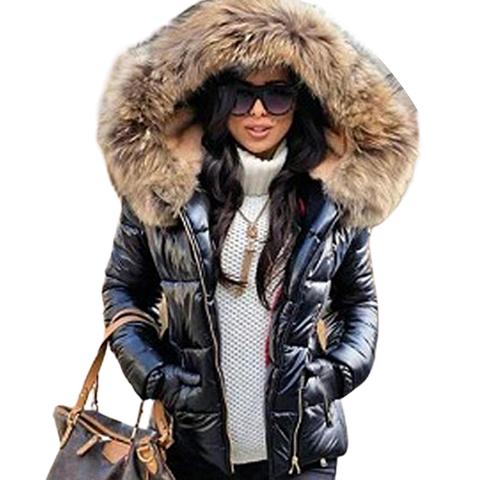 Plus Size Jacket Women Autumn Winter Faux Fur Hood Zipper Warm Down Coat Outdoor Parka Outerwear Short Jacket ► Photo 1/6