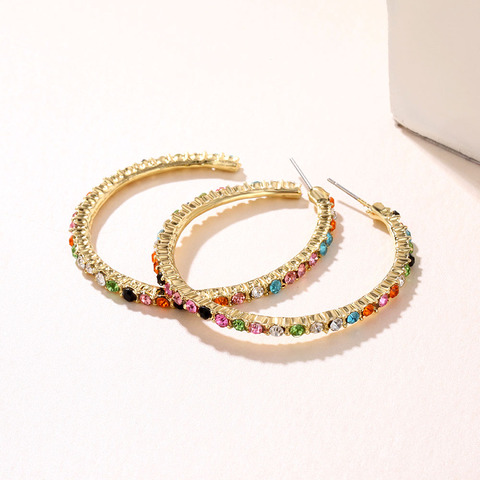 Lost Lady Large Colorful Rhinestone C Shaped Hoop Earrings for Women Exaggerated Big Statement Earrings Wholesale Jewelry Gifts ► Photo 1/6
