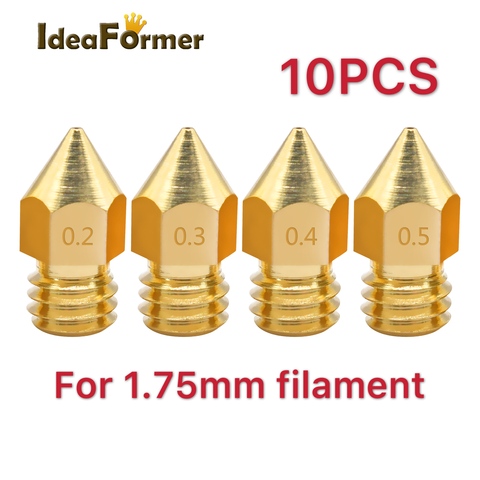 10pcs 3D Printer MK8 Brass Nozzle 0.2/0.3/0.4/0.5mm Extruder Print Head Nozzle For 1.75mm Filament CR10 CR10S 3D Printer Parts ► Photo 1/6