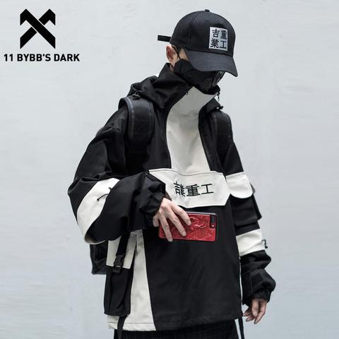 11 BYBB'S DARK Patchwork Hip Hop Streetwear Hoodies Men 2022 Color Block Mulit Pockets Harajuku Japanese Hooded Jackets Coats ► Photo 1/6