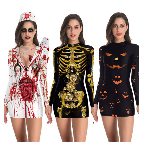 Bloody Role-play Dress For Women Halloween Scary Horror Cosplay Costumes Polyester Sexy Mini Gothic American Medieval Clothing ► Photo 1/6