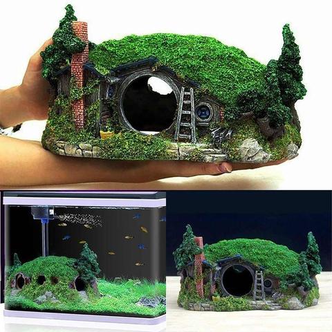 Resin Dwarf House Shape Aquarium Feeding Box Fish Bowl Ornament Lizard Tortoise Hiding Box ► Photo 1/6