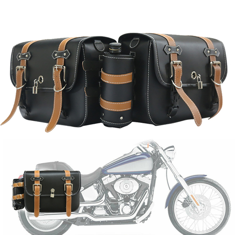 Left Right Universal PU Leather Motorcycle Saddlebag Side Tool Luggage Bags Saddle Bags for  Honda/Suzuki/Kawasaki/Yamaha ► Photo 1/6