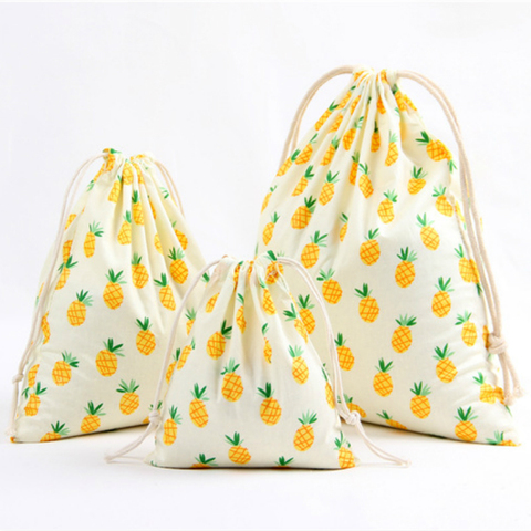 3 Size Fruit Design Printed Drawstring Bag Pocket Storage Pouch Pineapple Pattern Backpack Women Cotton Fabric Bags ► Photo 1/4