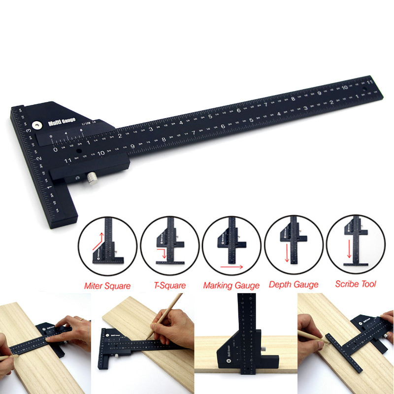 200mm/300mm Crossed Square Ruler Woodworking Scribing Gauge Hole Scribe Tools 