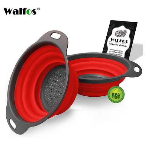 WALFOS 2 pieces Foldable silicone Collapsible Kitchen Colander Kitchen Tools Fruit Vegetable Strainer Drainer Washing Basket ► Photo 1/6