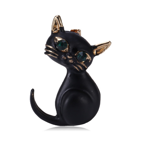 Wuli&baby Small Black Enamel Cat Brooches Women Classic Animal Party Casual Brooch Pins Gifts ► Photo 1/3