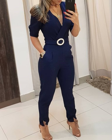 Office Lady Style Elegant Half Sleeve Jumpsuit Women One Piece Overalls ► Photo 1/3