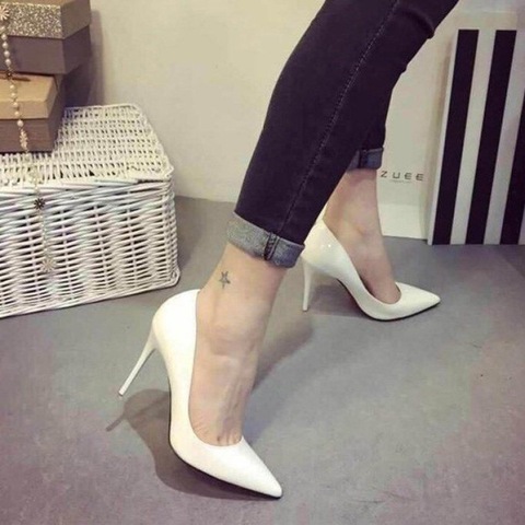 Woman High Heels Pumps Tacones Pointed Toe Patent PU Stilettos Heel Sexy Office Ladies Wedding Shoes 5/8/10cm Drop Ship ► Photo 1/6