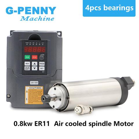 220V 800W ER11 Air cooled spindle motor 4 bearings 0.8kw air cooling precision 0.01 & 800w VFD inverter variable frequency drive ► Photo 1/6