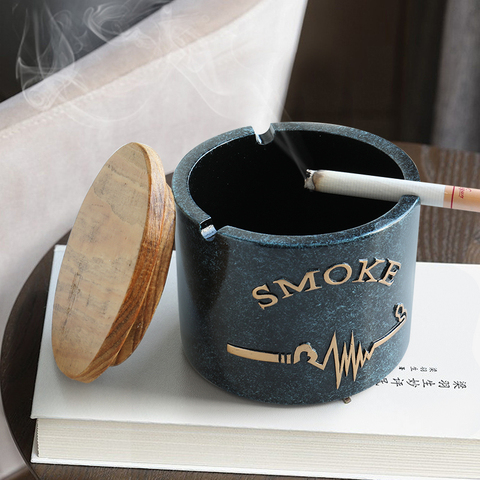 Resin Moden Windproof Ashtray With lid for Tabletop Gift for friends Hotel outdoor home decoration Smokeless Ashtray Holder ► Photo 1/6