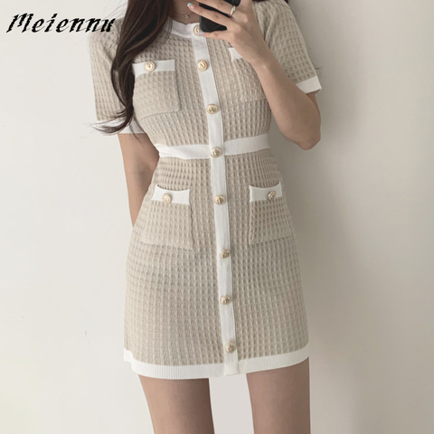 Button Knitted Dress Bodycon Mini Vestido club Korean Summer Sexy Party Elegant Black 2022 Casual Sweater Dress Robes Clothes ► Photo 1/6