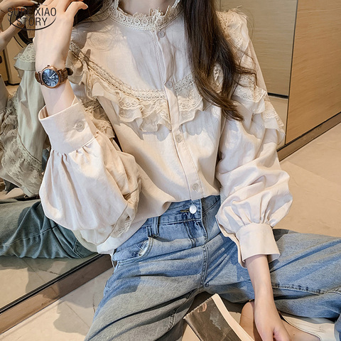 Casual Elegant Women Tops and Blouses Vintage Women Spring Lantern Long Sleeve Loose Lace Blouse Shirts Fashion Blusas 10097 ► Photo 1/5