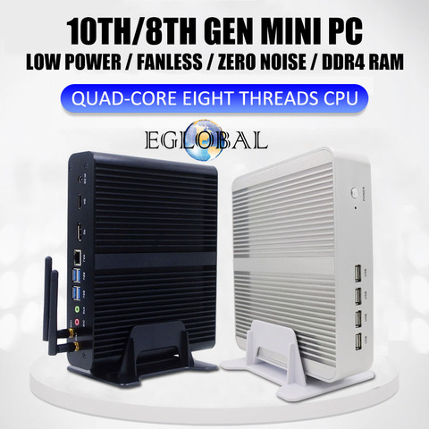 Eglobal Fanless Mini Computer Intel i7 10510U i7 8565U i5 8265U 2*DDR4 Msata+M.2 PCIE Mini PC Windows 10 HTPC Nuc VGA DP HDMI ► Photo 1/6